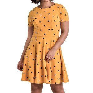 XL 0X UNIQUE VINTAGE Rockabilly YELLOW star dress